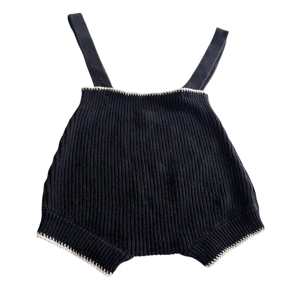 PASTEL Boys Black White Piping Sweater Knit Suspender Bubble Shorts Size 18 M